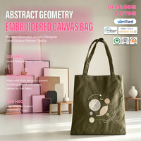 Bolsa de Lona Bordada con Geometría Abstracta, Diseño Artístico Minimalista Moderno, Etiqueta de Diseñador, Patrón Textil Único
