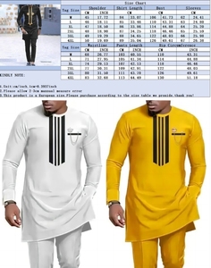 Ensemble Décontracté Style Ethnique Africain Homme M-4XL, Costume 2 Pièces : Chemise Jaune et Pantalon, Élégant à Manches Longues - Product Image 4