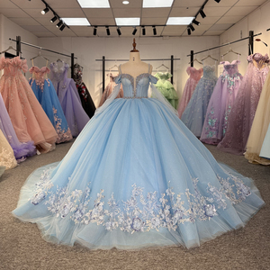 Robe de bal en mousseline bleu clair avec appliqués, style vintage, pour Quinceañera, Vestidos de 15 Años, fête Sweet 16, référence Dy20254 - Product Image 6