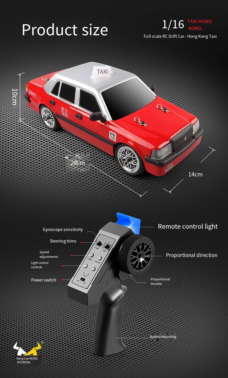 HOSHI MN38 RC Car - 20KM/H Drift Taxi Crown Model Toy