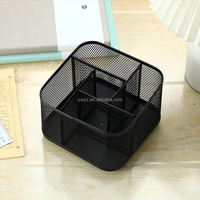 Organisateur de bureau rotatif carré en métal maillé, élégant porte-stylos pour la maison et le bureau, rangement pour crayons et pinceaux de maquillage
