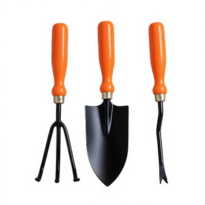 Ensemble d'outils de jardinage avec manche en résine orange, truelle, cultivateur et désherbeur en acier pour l'aération du sol et la plantation - Product Image 1