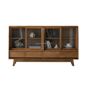 Handmade Retro Custom <b>Solid</b> <b>Wood</b> Double Door <b>Bookcase</b> Display Cabinet 4 Storage Drawers Minimalist Living Room Hotel Furniture - Product Image 2