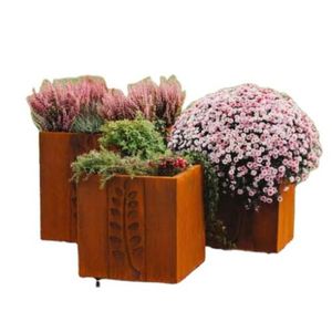 Large rectangular corten steel planter box with privacy shielding outdoor fiberglass planter