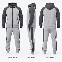 Ensemble jogging et sweat à capuche zippé pour homme, color block, 2 pièces, en molleton mélangé coton, pour tenue décontractée quotidienne