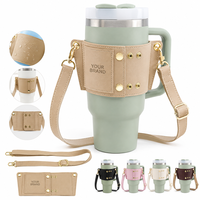 Manchon de luxe personnalisé pour tasse à café avec rivets, support antidérapant en cuir PU pour gobelet à thé Boba