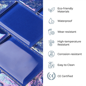 Mosaico in Vetro Metallizzato Blu Profondo con Design Orizzontale Offset e <span class=keywords><strong>Rivestimento</strong></span> Riflettente Perlato per Progetti - Product Image 3