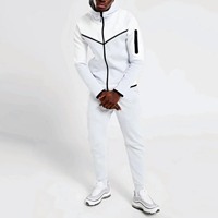 Survêtement en Polaire de Technologie pour Hommes, Design de Grande Taille, 69% Coton, 31% Polyester, Blanc, avec Fermeture Éclair, Jogging, Pantalon de Survêtement