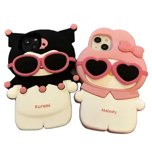 YuBon Cartoon Melody Kuromi 3D Soft silicone Phone Case for iPhone 15 14 13 12 11 Pro Max 15Pro Cute Cartoon Sunglasses Cover