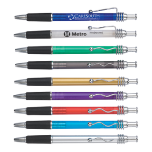 Artículo de bolígrafo promocional Longorgeous UK Market-Bolígrafo de clip ondulado de metal Frosty Barrel con goma TPR suave - Product Image 1