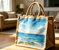 Sac de courses en jute jaune grande capacité, personnalisé, avec poignée en corde, motif dessin animé, idéal pour les mariages - Nouveauté promotionnelle