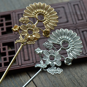 Épingle à cheveux en cuivre pur plaqué or, 195 mm, filigrane fait main, motif tournesol, style dynastie Ming, accessoire de mariage - Product Image 3