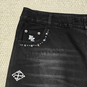 กางเกงยีนส์ผู้ชายขนาดใหญ่พิเศษปักลายผ้ายีนส์ผ้ายีนส์ขาบานแบบเย็บปะติด - Product Image 3