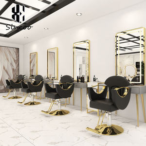 Chaise de salon pas chère, base en alliage de titane doré, dossier en fibre de verre, couleur et logo personnalisables pour salon de coiffure - Product Image 1