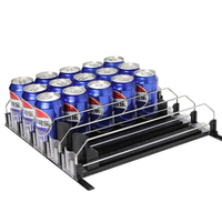 Organisateur de boissons pour réfrigérateur à alimentation par gravité, avec poussoir à rouleaux pour bouteilles de soda et canettes, et séparateur coulissant