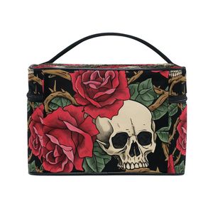 Bolsa de Cosméticos con Diseño de Calavera y Rosas Góticas, Organizador de Artículos de Aseo de Viaje Grande para Mujer, Estuche de Almacenamiento de Maquillaje Portátil con Correas - Product Image 5