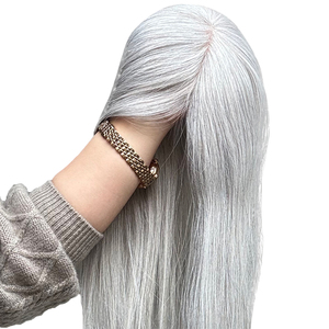 Topper de cheveux humains européens à double tirage de couleur sel et poivre pour cheveux clairsemés Topper de cheveux gris argenté à densité de lumière - Product Image 3