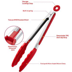 Pinces de cuisine en acier inoxydable pour la vente en gros, pinces de cuisine en silicone et nylon antidérapantes, accessoires pour barbecue et salades - Product Image 5