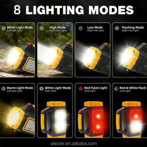 Linterna Solar de Emergencia Recargable, 300 Lúmenes, 8 Modos, Batería de 2000 mAh, LED USB, Portátil, Resistente al Agua IP54, Luz Cálida de 3500K - Product Image 2