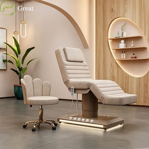 Modern Beauty Salon Furniture Leather Massage <b>Table</b> Wood Grain Cylinder Base Electric Velvet Facial Spa Lash Bed - Product Image 1