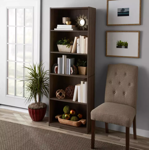 <strong>Tall</strong> Sleek 5 Shelf Display Bookcase Adjustable Shelves <strong>Shelving</strong> Rustic Brown - Product Image 3