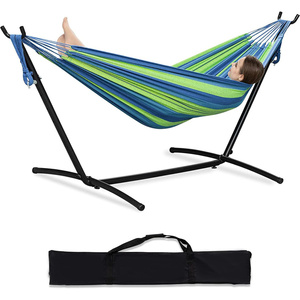 <span class=keywords><strong>Hamac</strong></span> double en coton avec <span class=keywords><strong>cordes</strong></span> en polyester améliorées, capacité de 450 lb, support en acier peu encombrant - Product Image 1
