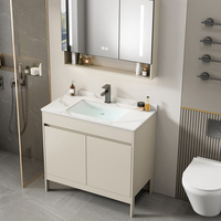 Meuble-lavabo de salle de bain moderne de 48 pouces avec vasque intégrée, résistant à l'humidité, gain de place, sur pieds, sans installation au sol