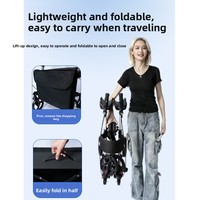 Chariot de marche pliable et léger avec siège et accoudoirs, adapté à une utilisation en extérieur par les personnes âgées et les personnes handicapées