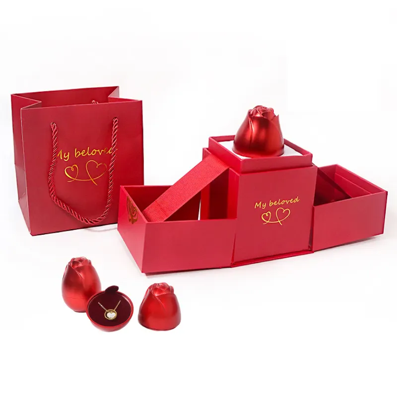 A1 hotsold 크리 에이 티브 로맨스 레드 로즈 꽃 리프팅 제안 결혼 반지 상자 보석 선물 상자 포장 케이스