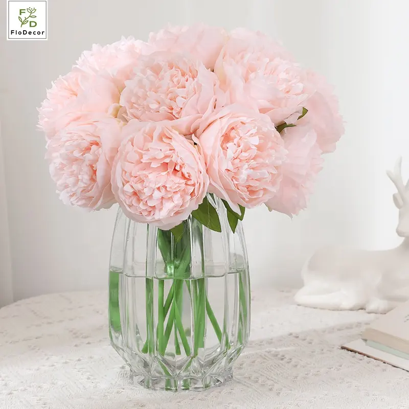 Wholesale Cheap 5 Heads Peony Flower Artificial Bridal Bouquet Silk Cloth Home Wedding Party Table Decoration Showroom