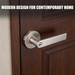 Tianyi Brushed Stainless Steel Door Handle Lever <b>Lock</b> Round Rosette <b>Keyed</b> Entry Modern Interior Bedroom Hardware Lockset - Product Image 3