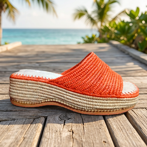 Sandales compensées orange à perles marocaines, bout fermé, à enfiler, plates, d'été, respirantes, doublure en coton, semelle extérieure en caoutchouc, mode, faites à la main - Product Image 3