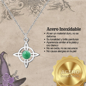 Ciondolo con nodo della strega in acciaio argento con avventurina verde portafortuna e collana di amuleto protettivo - Product Image 5
