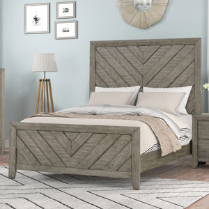 Cama con plataforma y diseño de chevron, cómoda, mesita de noche y armario para decoración rústica y contemporánea del hogar, juego de dormitorio - Product Image 1