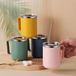 Nueva Taza de Agua de Acero Inoxidable Aislada y Creativa para Oficina, con Asa, Doble Pared y Tapa, para Café - Product Image 4