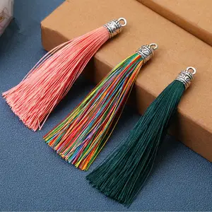 Borlas largas coloridas hechas a mano para ropa, borlas de flecos de poliéster, personalizadas, 9,5 cm