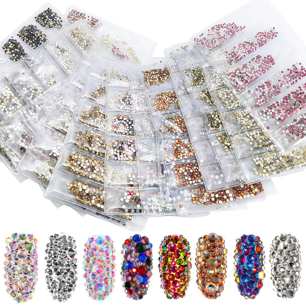 1440pcs/Box Mix Size Crystal Colorful Jelly Rhinestones 3D Nail Art Decor Glitter Gems Stones Manicure DIY Flatback Beads