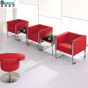 Silla giratoria informal para cafetería, sillón moderno de cuero rojo con base de acero inoxidable cepillado sólido, opciones de color - Product Image 4
