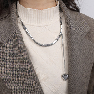 Collier avec pendentif en forme de cœur carré en argent, chaîne cubaine en acier inoxydable, bijoux à la mode pour femmes et hommes, Style Hip Hop XL361 - Product Image 4