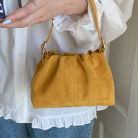 Sac Seau en Polyester Effet Daim Rétro pour Femme, Sac à Main Plissé Portable, Sac à Bandoulière Coréen Tendance