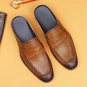 Mules d'été décontractées pour hommes en cuir véritable perforé respirant à bout fermé - Product Image 3
