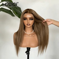 Perruque en cheveux humains vierges chinois en gros, longue et droite, brun clair, perruque frontale transparente 13x4, sans colle