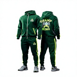 Conjunto Deportivo Champ King Verde, Sudadera con Capucha y Cremallera de Manga Larga, Pantalones Deportivos Unisex de Color Sólido - Product Image 1
