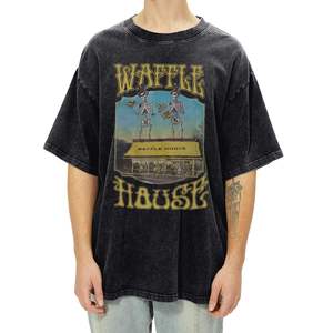 Haute qualité Vintage lavage à l'acide squelette graphique surdimensionné hommes T-Shirt 100% coton 3D Style décontracté coupe ample haut - Product Image 4