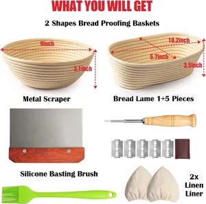 9 & 10 inch mây tự nhiên Vòng bánh mì chống thấm giỏ Bánh Mì Chống thấm Bát mây giỏ kim loại nhựa scraper điểm Lame - Product Image 6