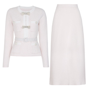 Pulls à nœud papillon pour femmes, mode <span class=keywords><strong>automne</strong></span>-hiver, manches longues, élégants, tricotés, tenues deux pièces pour les fêtes - Product Image 1
