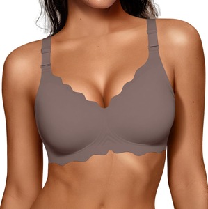 Soutiens-gorge en gelée pour femmes, sans armatures, à bords festonnés, push-up, ultra-doux, style T-shirt, sans coutures, couvrance totale, convertibles, pour le quotidien - Product Image 1