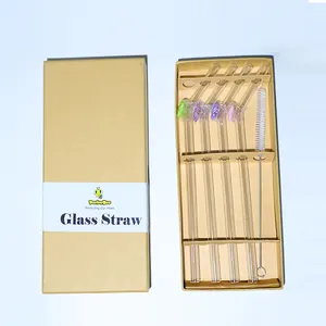 Manufacturer Custom Reusable Bent Glass Drinking Smoothie Straws Cute Glass Straws With Flower Cherry Blossom Glass Straws