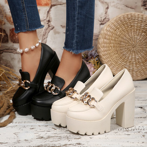 QuiteS grande <span class=keywords><strong>taille</strong></span> nouveau 2026 talon haut épais bouton fermeture chaussures talon épais décontracté automne <span class=keywords><strong>chaussure</strong></span> pour les femmes - Product Image 1