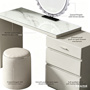Nouvelle Coiffeuse Moderne 2026 avec Miroir – Table de <span class=keywords><strong>Maquillage</strong></span> Blanche Élégante pour Femmes et Filles - Product Image 3
